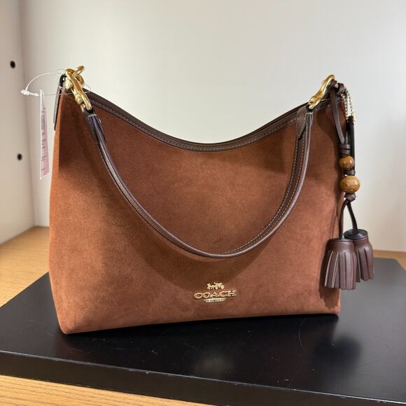 OACH Laurel Shoulder Bag With Tassels CCC75 suede/Im/Vintage Brown/Maple - Picture 1 of 8